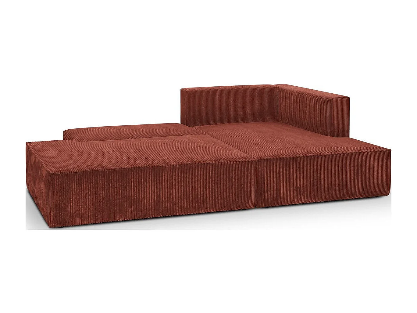 Canapé d'angle à droite convertible 3 places avec coffre en velours côtelé rouille - Barani
