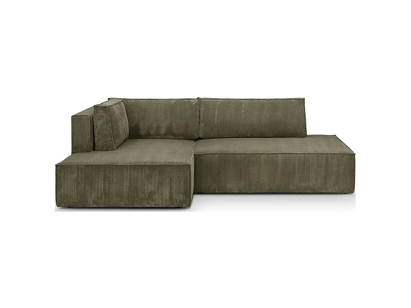Canapé d'angle à gauche convertible 3 places avec coffre en velours côtelé vert kaki - Barani