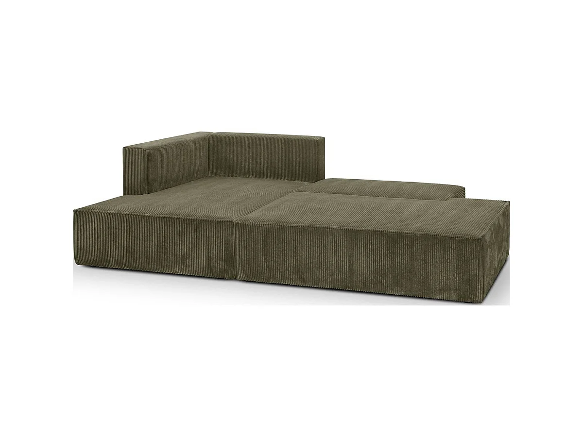 Canapé d'angle convertible 3 places avec coffre en velours kaki