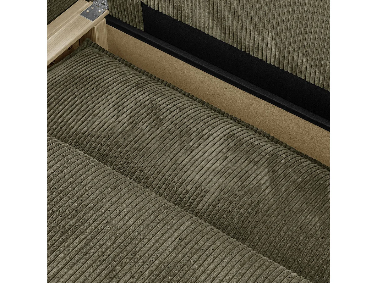 Canapé d'angle convertible 3 places avec coffre en velours kaki