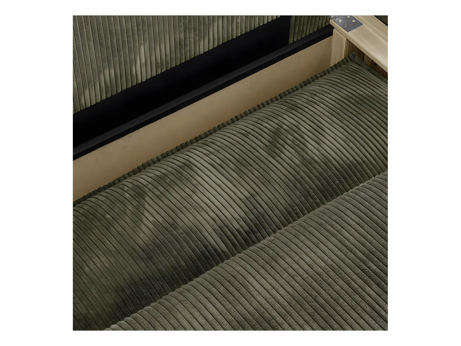 Canapé d'angle à droite convertible 3 places avec coffre en velours côtelé vert kaki - Barani