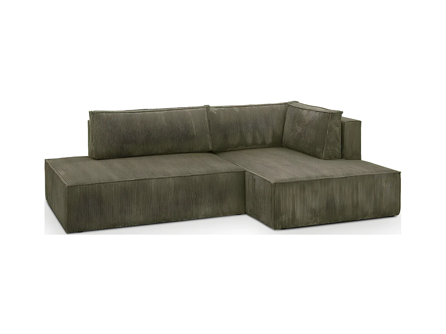 Canapé d'angle à droite convertible 3 places avec coffre en velours côtelé vert kaki - Barani