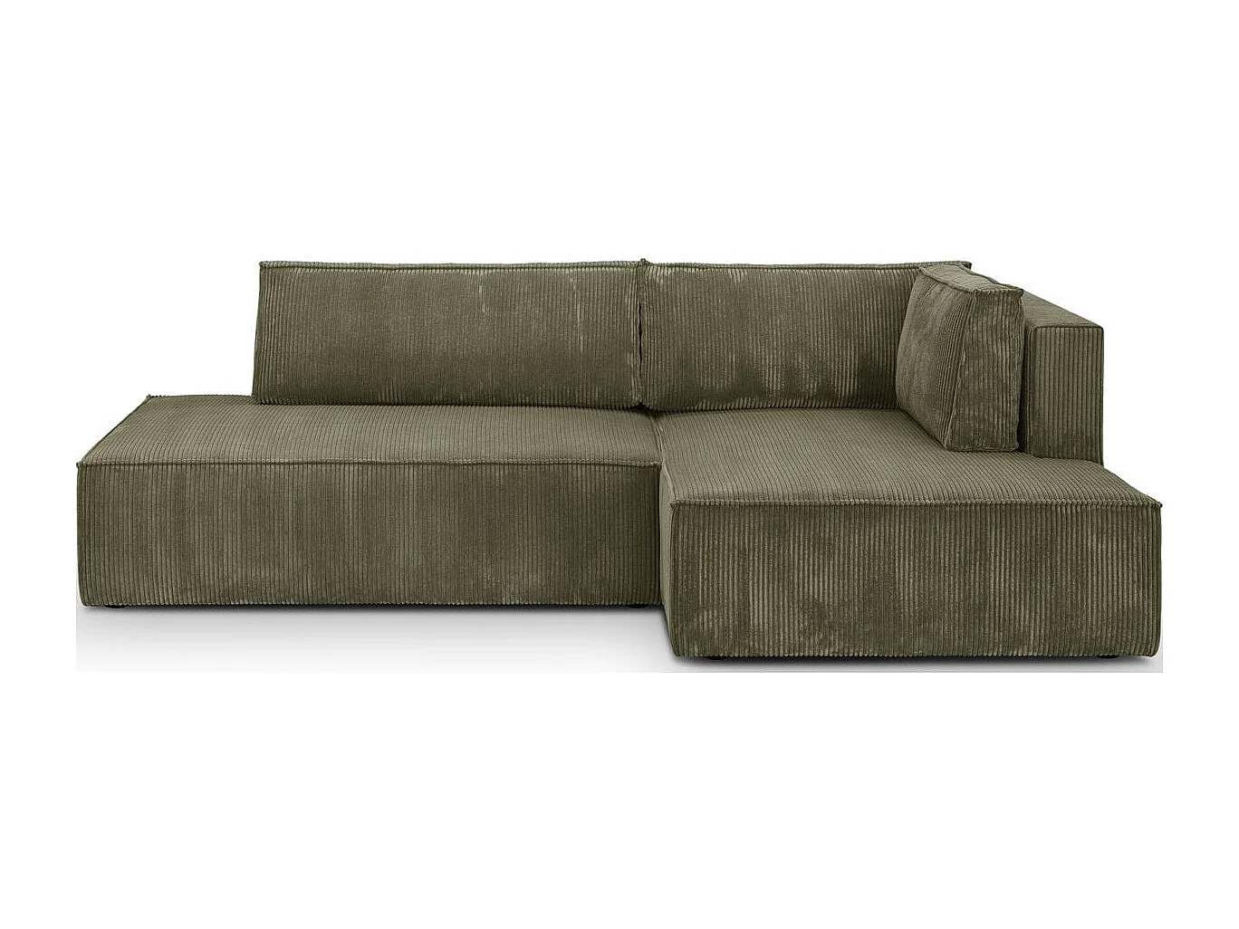Canapé d'angle à droite convertible 3 places avec coffre en velours côtelé vert kaki - Barani