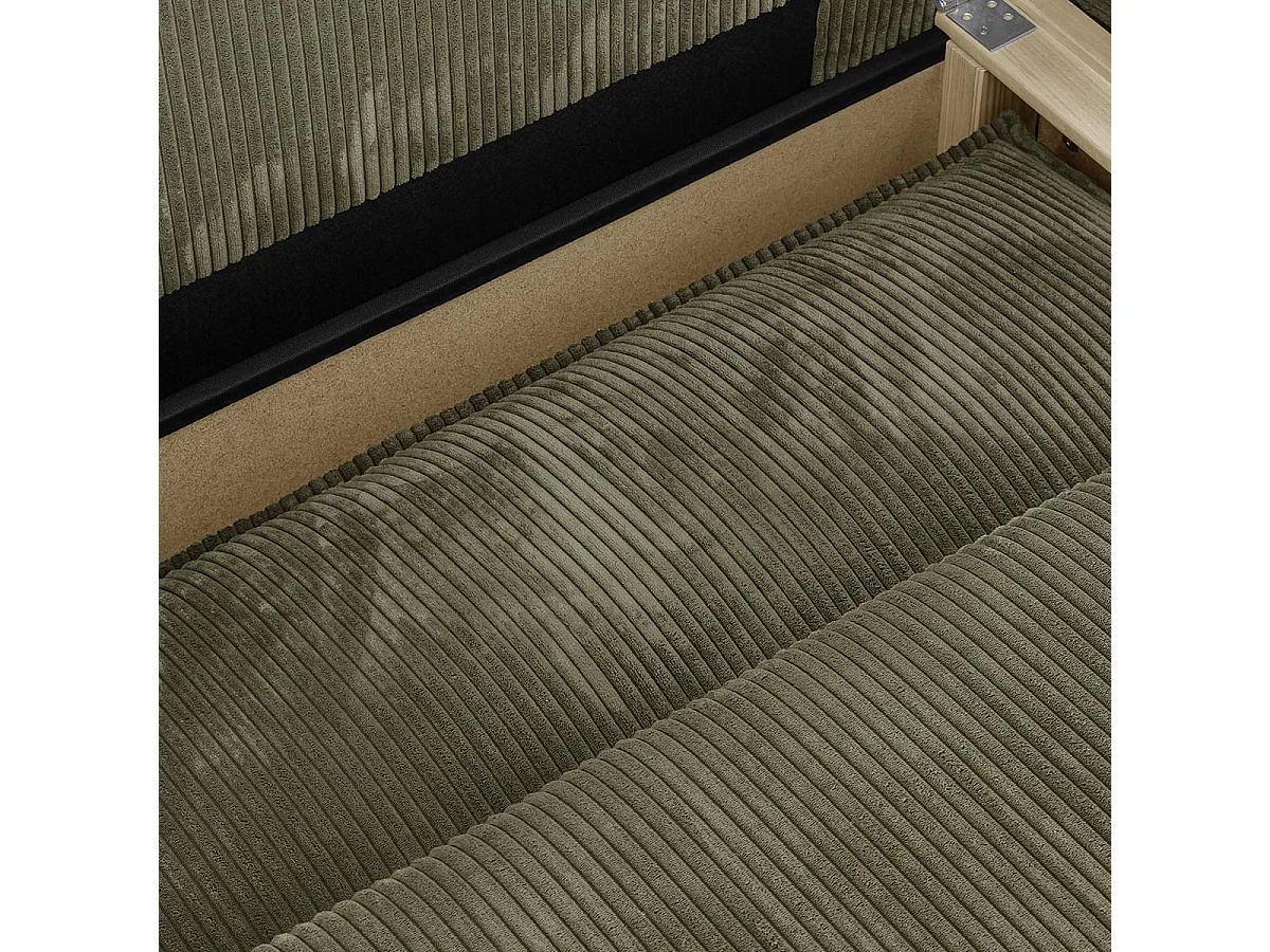 Canapé d'angle droit convertible 3 places avec coffre en velours kaki