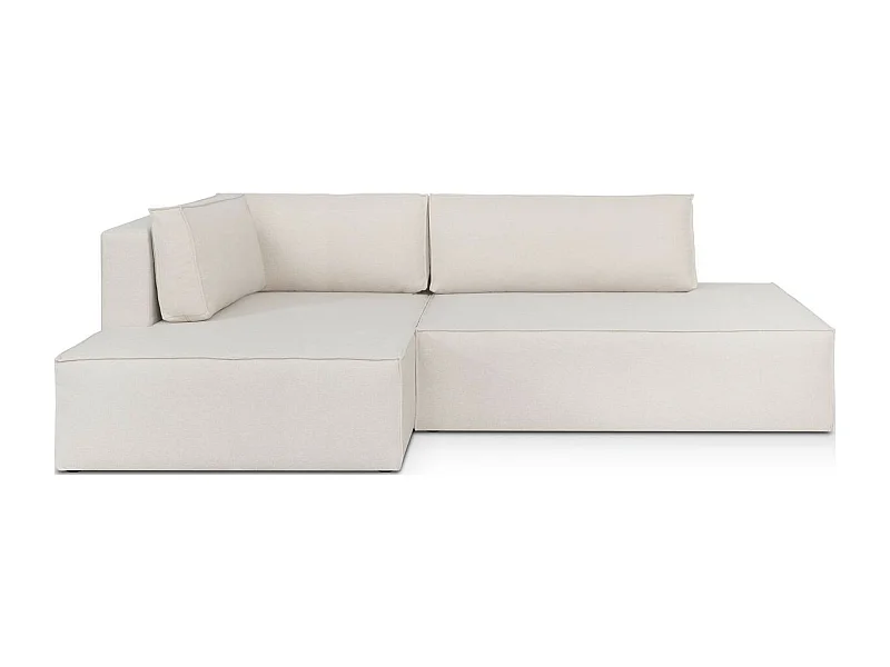 Canapé d'angle à gauche convertible 3 places avec coffre en tissu beige - Barani