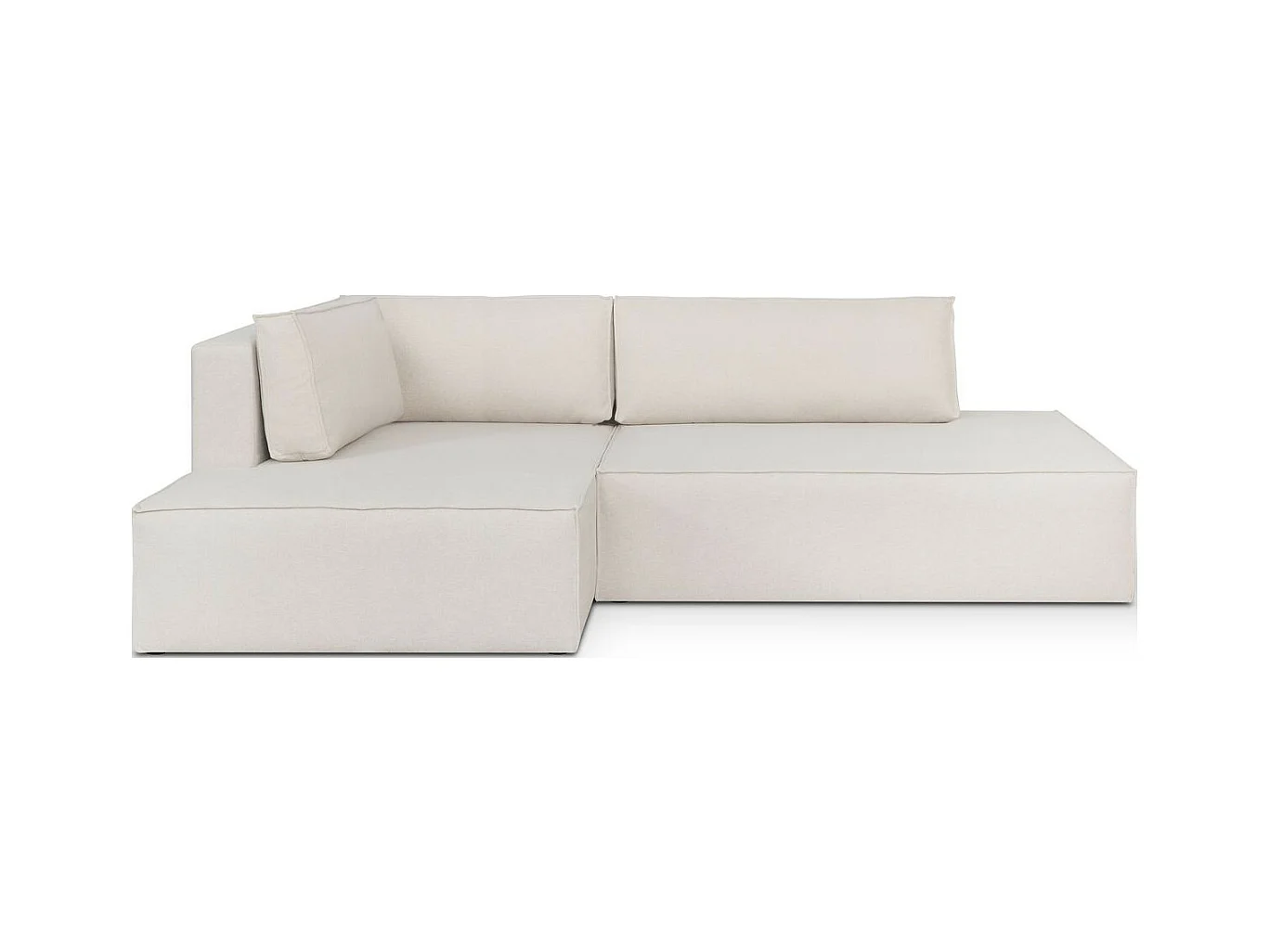 Canapé d'angle à gauche convertible 3 places avec coffre en tissu beige - Barani