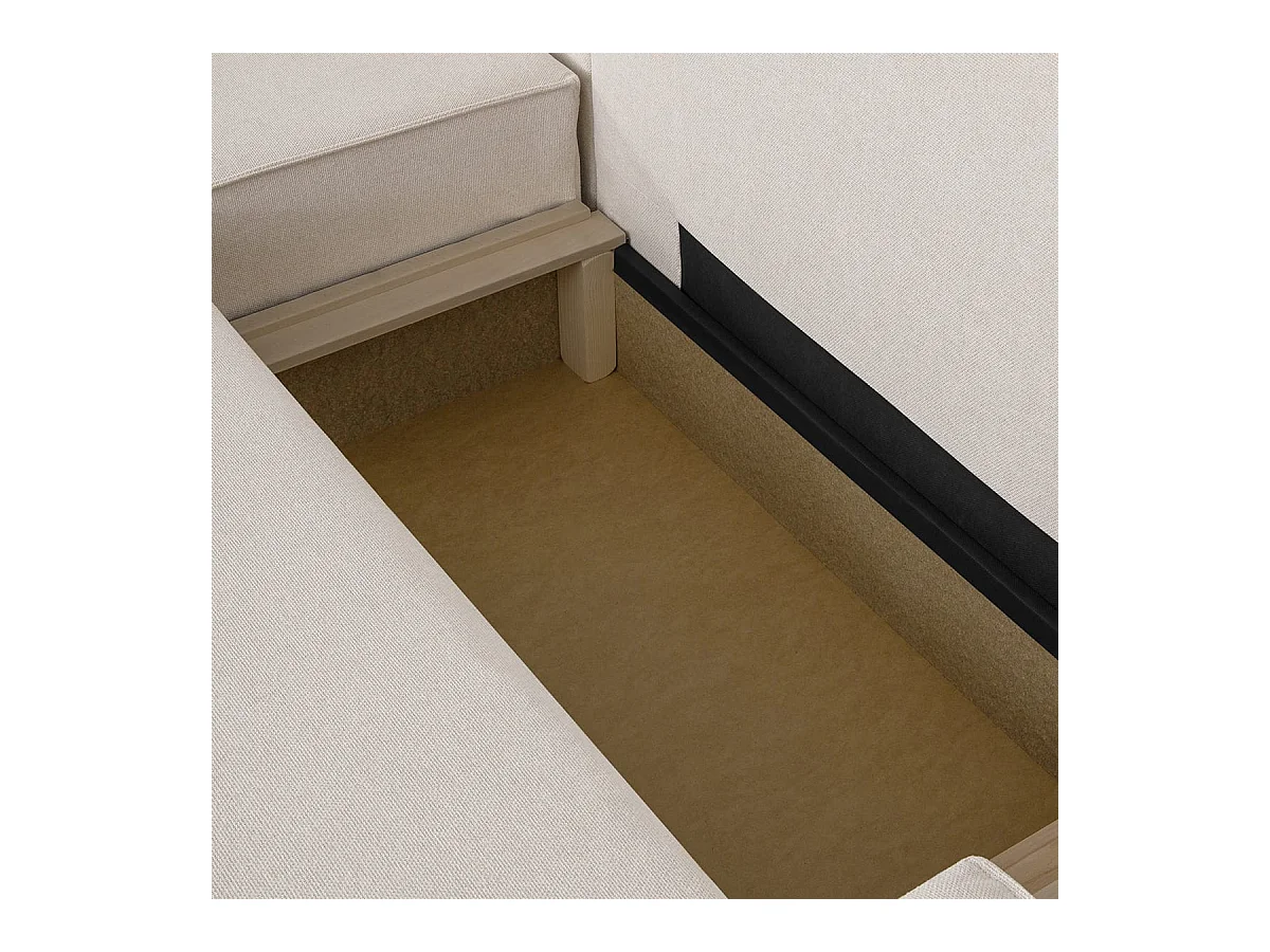 Canapé d'angle à gauche convertible 3 places avec coffre en tissu beige - Barani