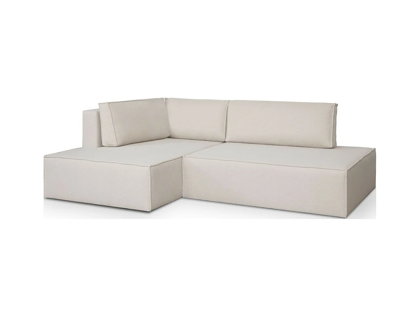 Canapé d'angle à gauche convertible 3 places avec coffre en tissu beige - Barani