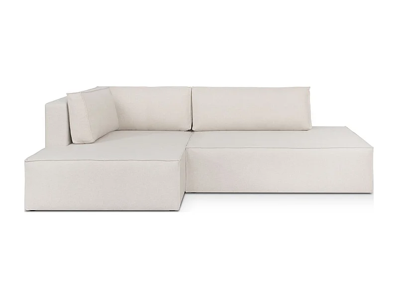 Canapé d'angle à gauche convertible 3 places avec coffre en tissu beige - Barani