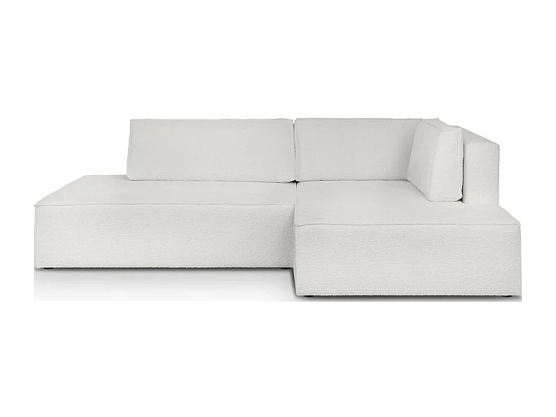 Canapé d'angle à droite convertible 3 places avec coffre en tissu bouclé écru - Barani