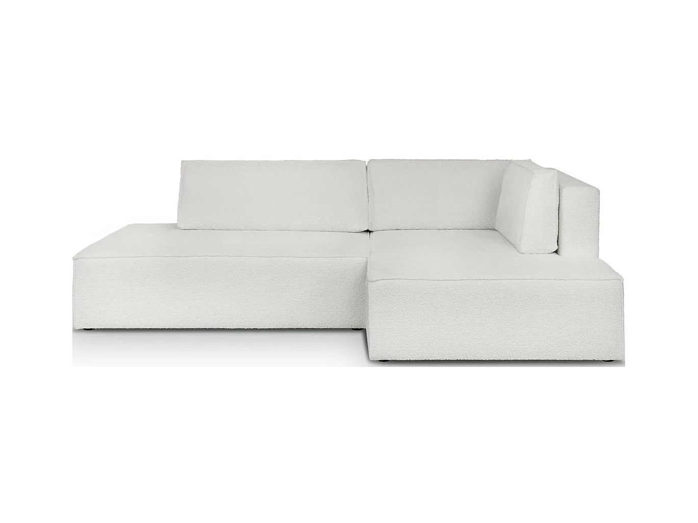 Canapé d'angle à droite convertible 3 places avec coffre en tissu bouclé écru - Barani