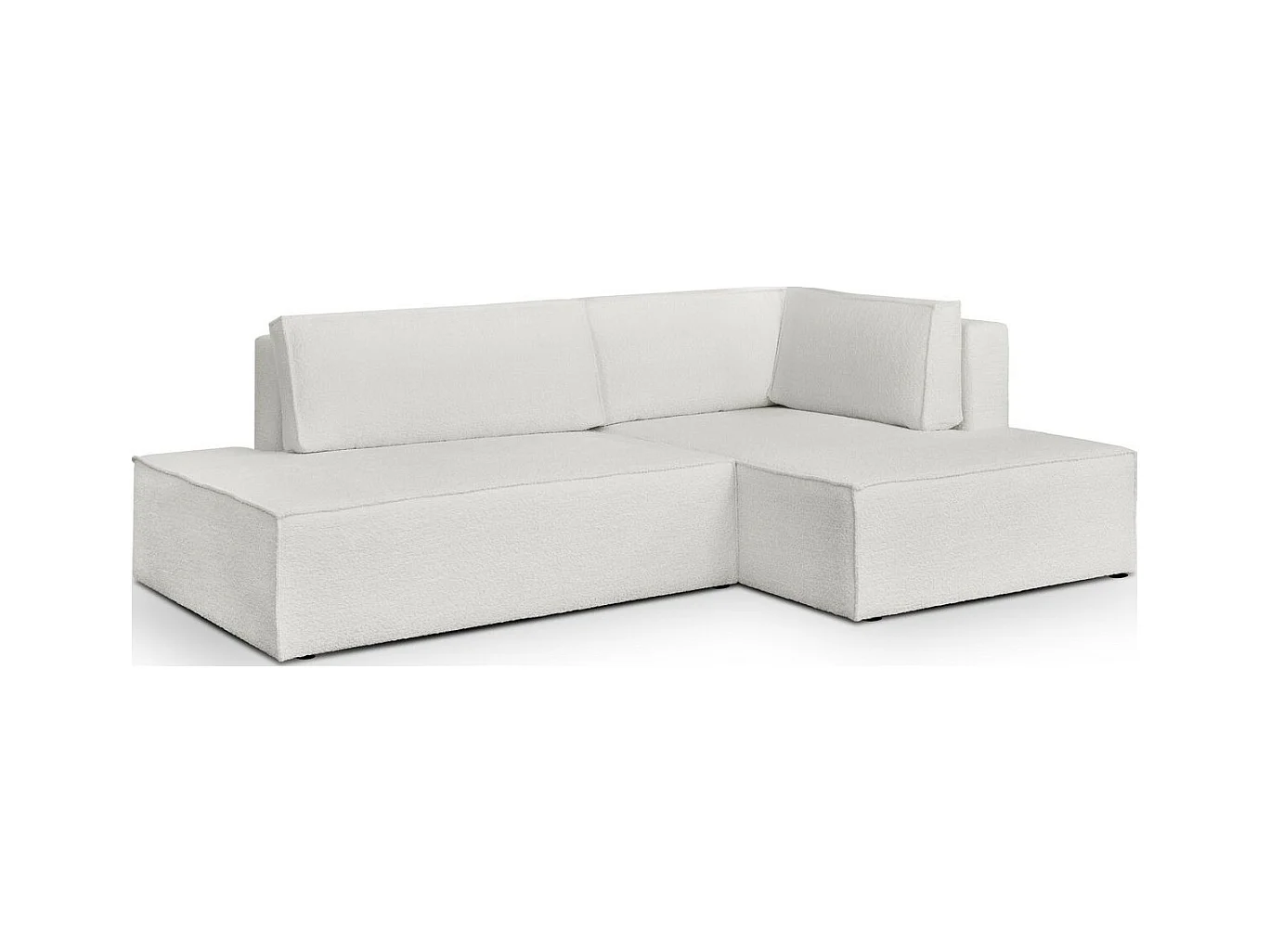 Canapé d'angle à droite convertible 3 places avec coffre en tissu bouclé écru - Barani
