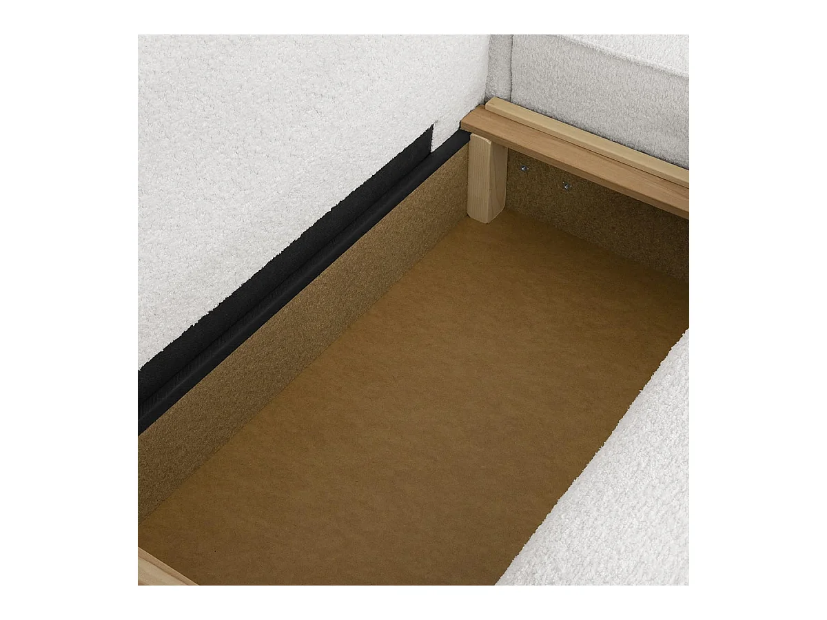 Canapé d'angle à droite convertible 3 places avec coffre en tissu bouclé écru - Barani