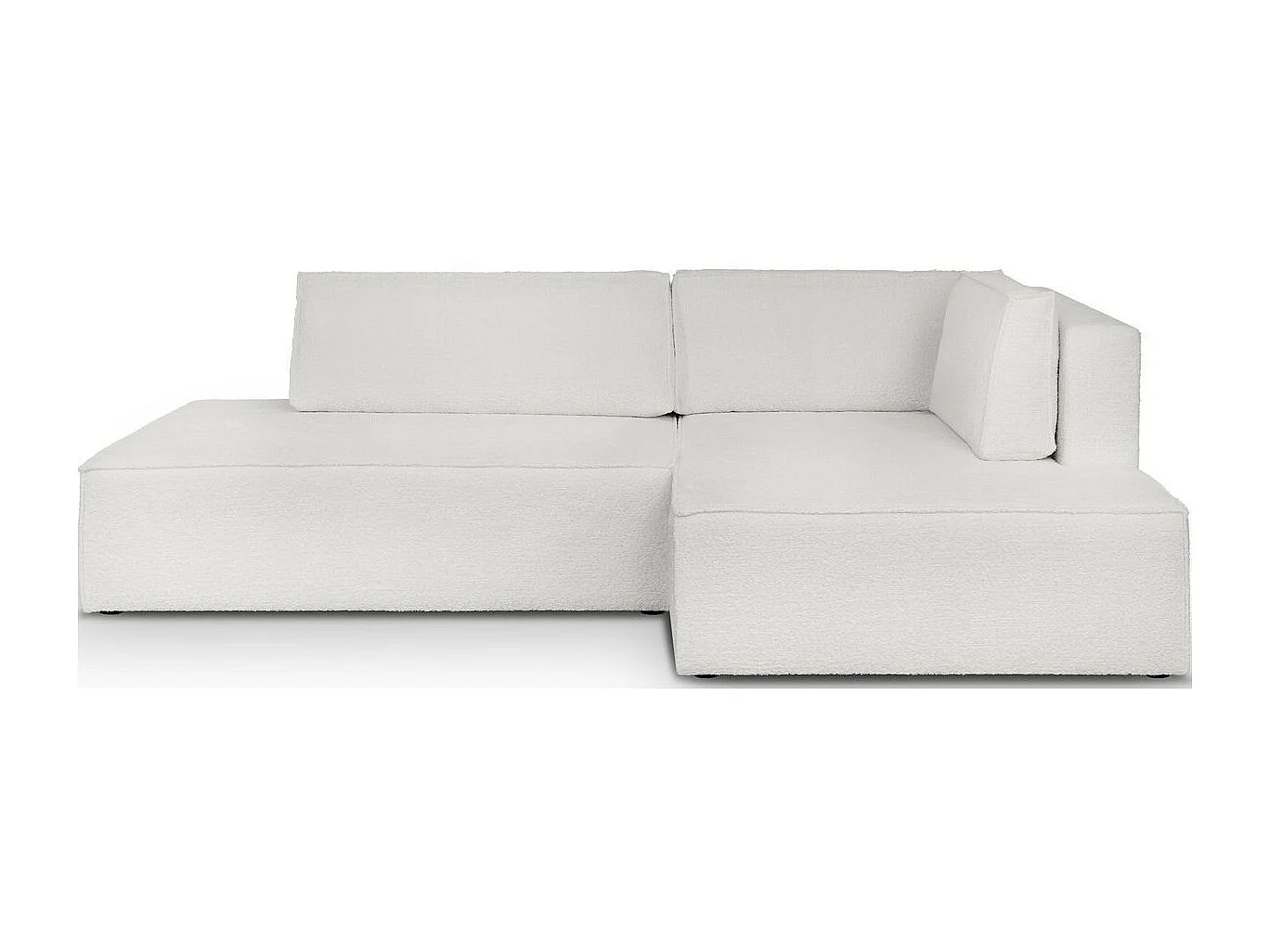 Canapé d'angle à droite convertible 3 places avec coffre en tissu bouclé écru - Barani
