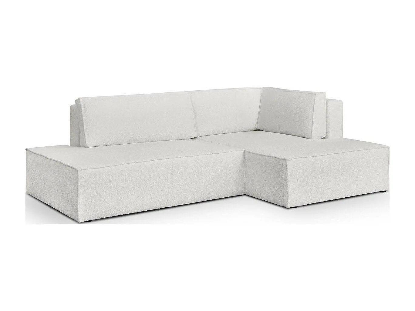 Canapé d'angle à droite convertible 3 places avec coffre en tissu bouclé écru - Barani