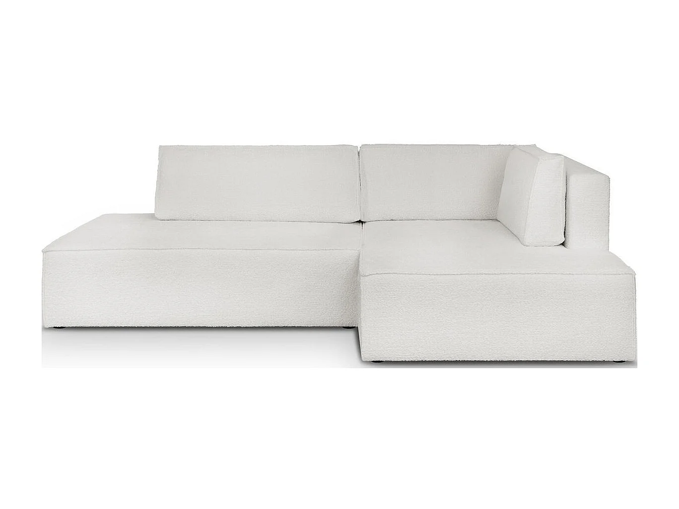 Canapé d'angle à droite convertible 3 places avec coffre en tissu bouclé écru - Barani