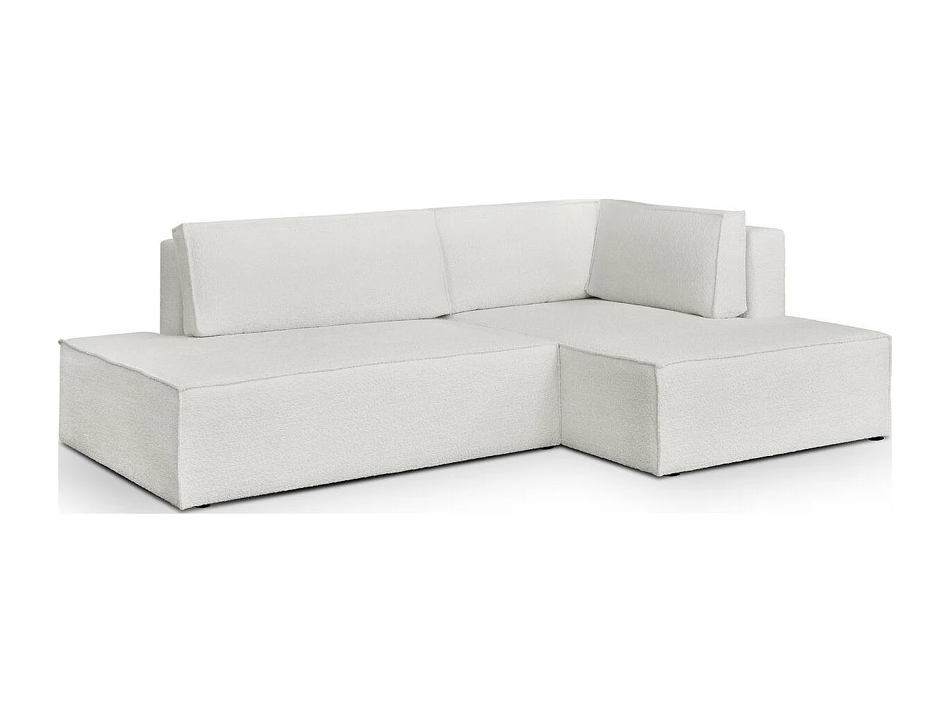 Canapé d'angle à droite convertible 3 places avec coffre en tissu bouclé écru - Barani