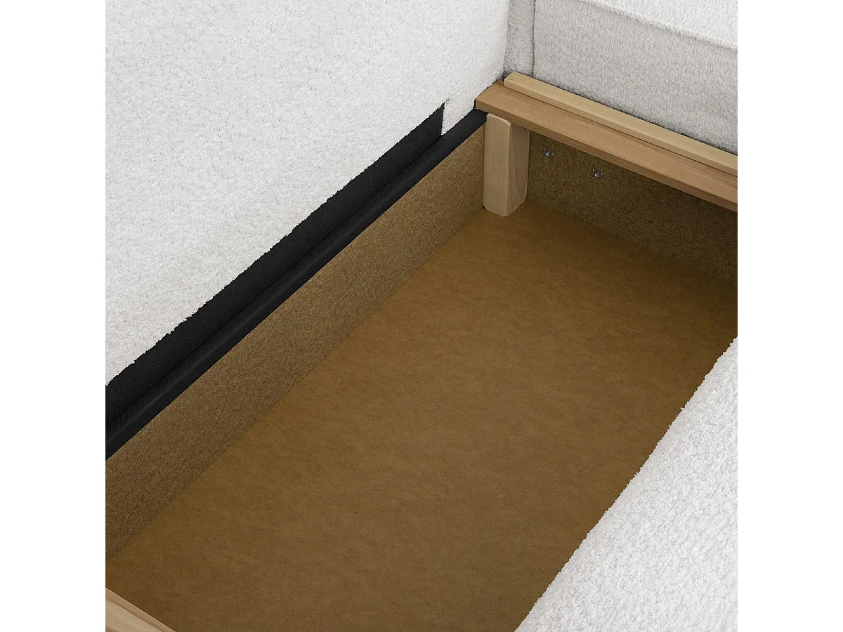 Canapé d'angle à droite convertible 3 places avec coffre en tissu bouclé écru - Barani