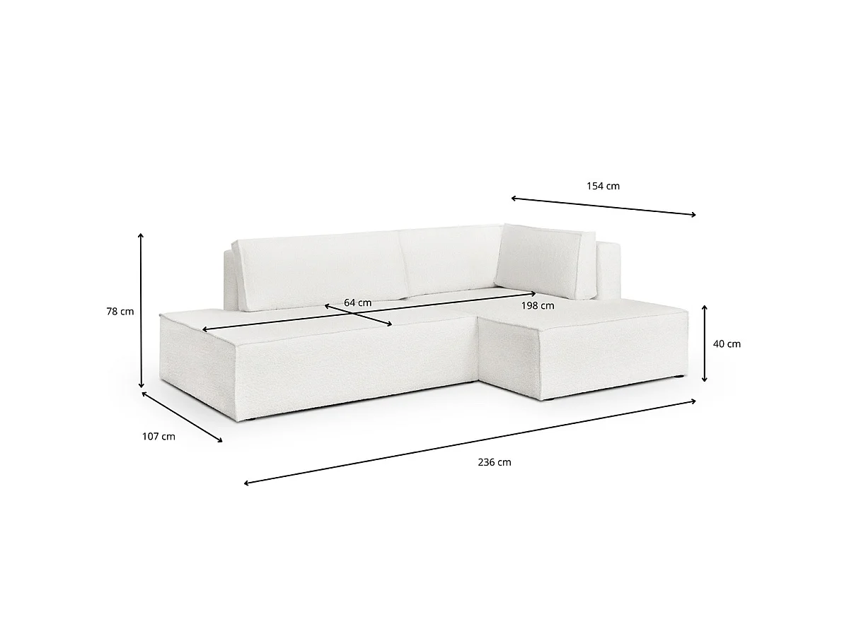Canapé d'angle droit convertible 3 places avec coffre en tissu ivoire BARANI