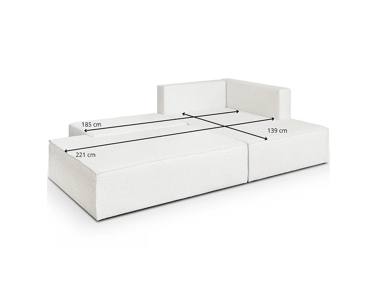 Canapé d'angle droit convertible 3 places avec coffre en tissu ivoire BARANI