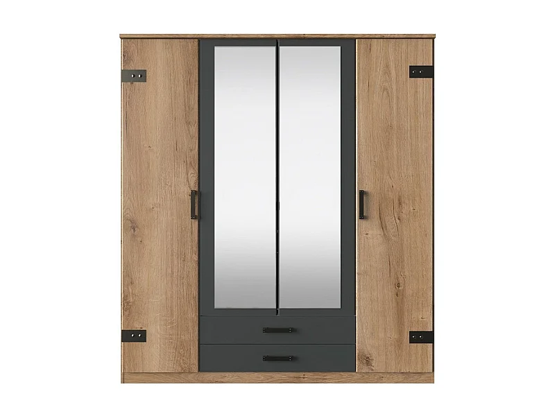 Armoire 4 portes dont 2 miroirs et 2 tiroirs - L180 cm