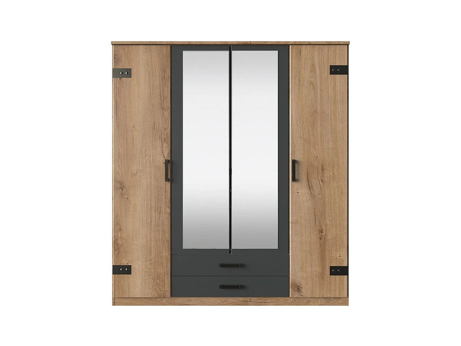Armoire 4 portes dont 2 miroirs et 2 tiroirs - L180 cm