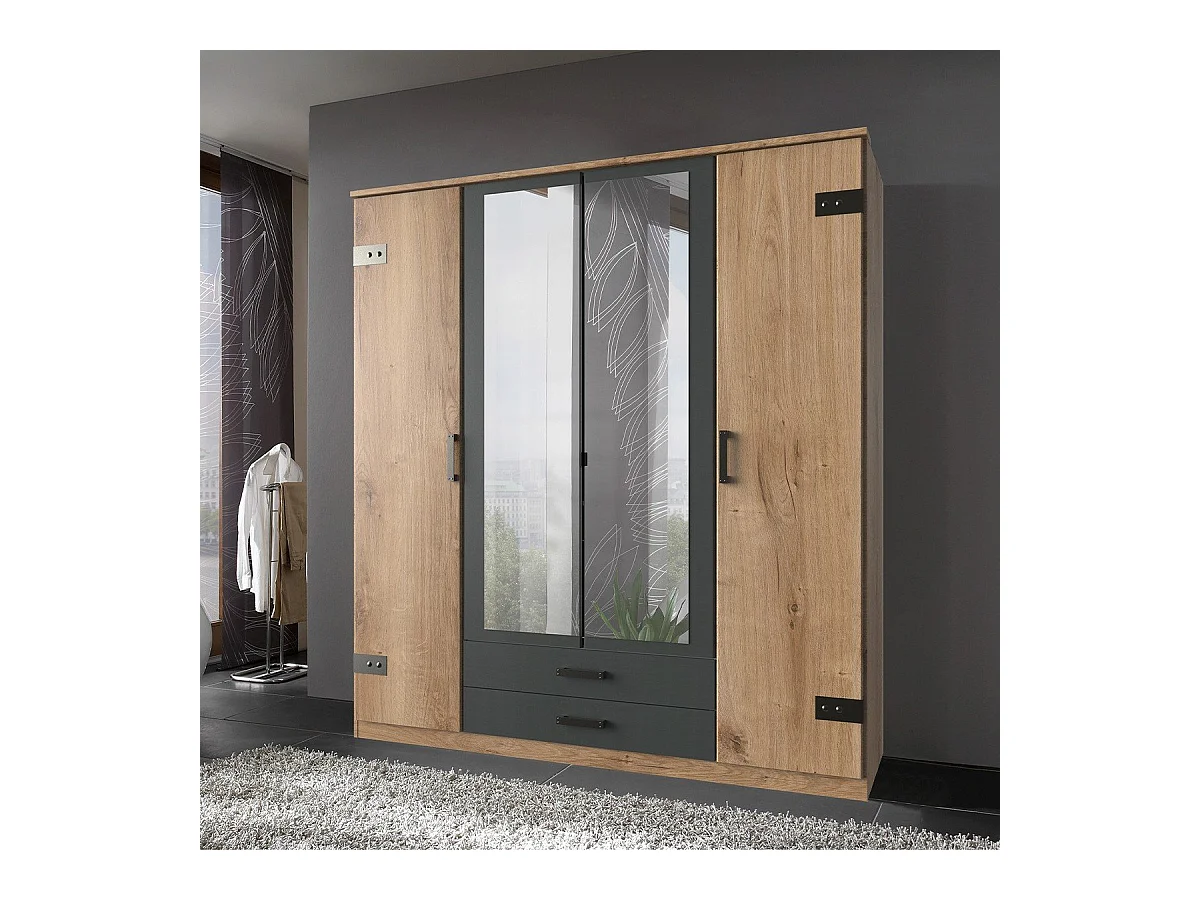 Armoire 4 portes dont 2 miroirs et 2 tiroirs - L180 cm