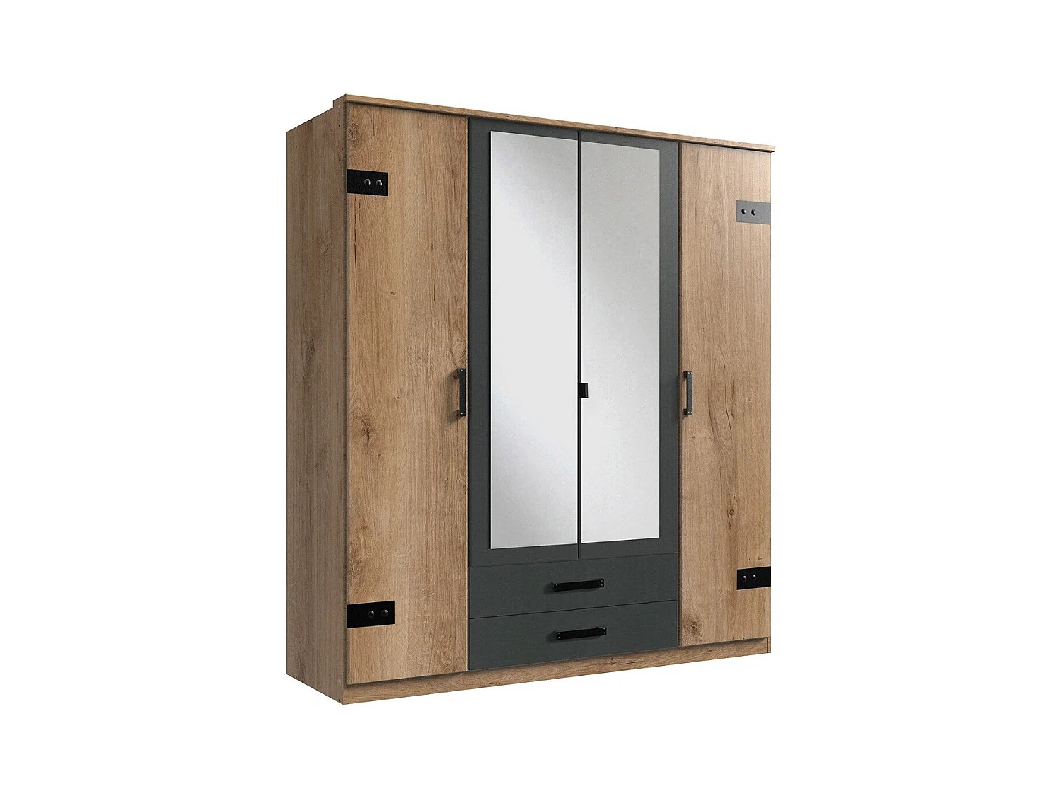 Armoire 4 portes dont 2 miroirs et 2 tiroirs - L180 cm