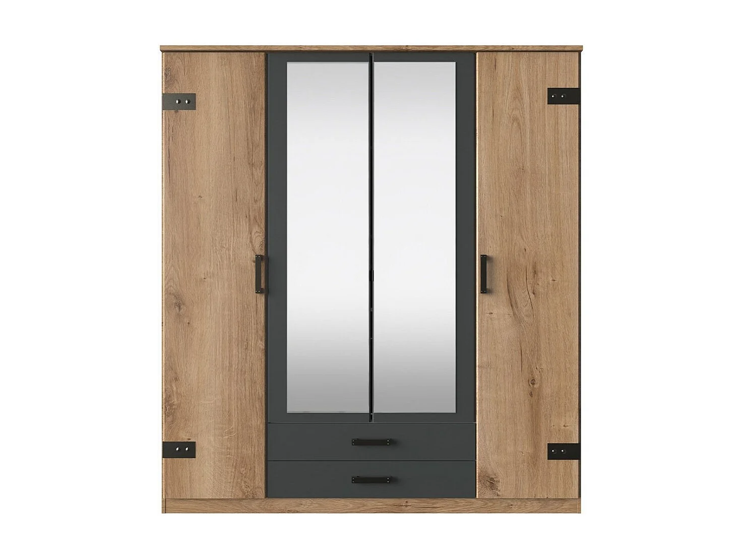 Armoire 4 portes dont 2 miroirs et 2 tiroirs - L180 cm
