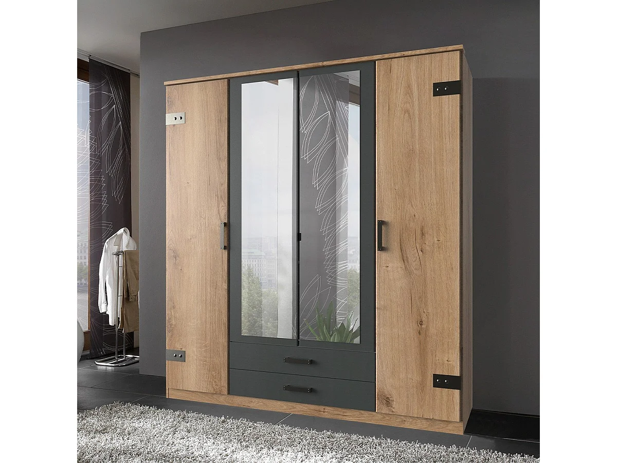 Armoire 4 portes dont 2 miroirs et 2 tiroirs - L180 cm