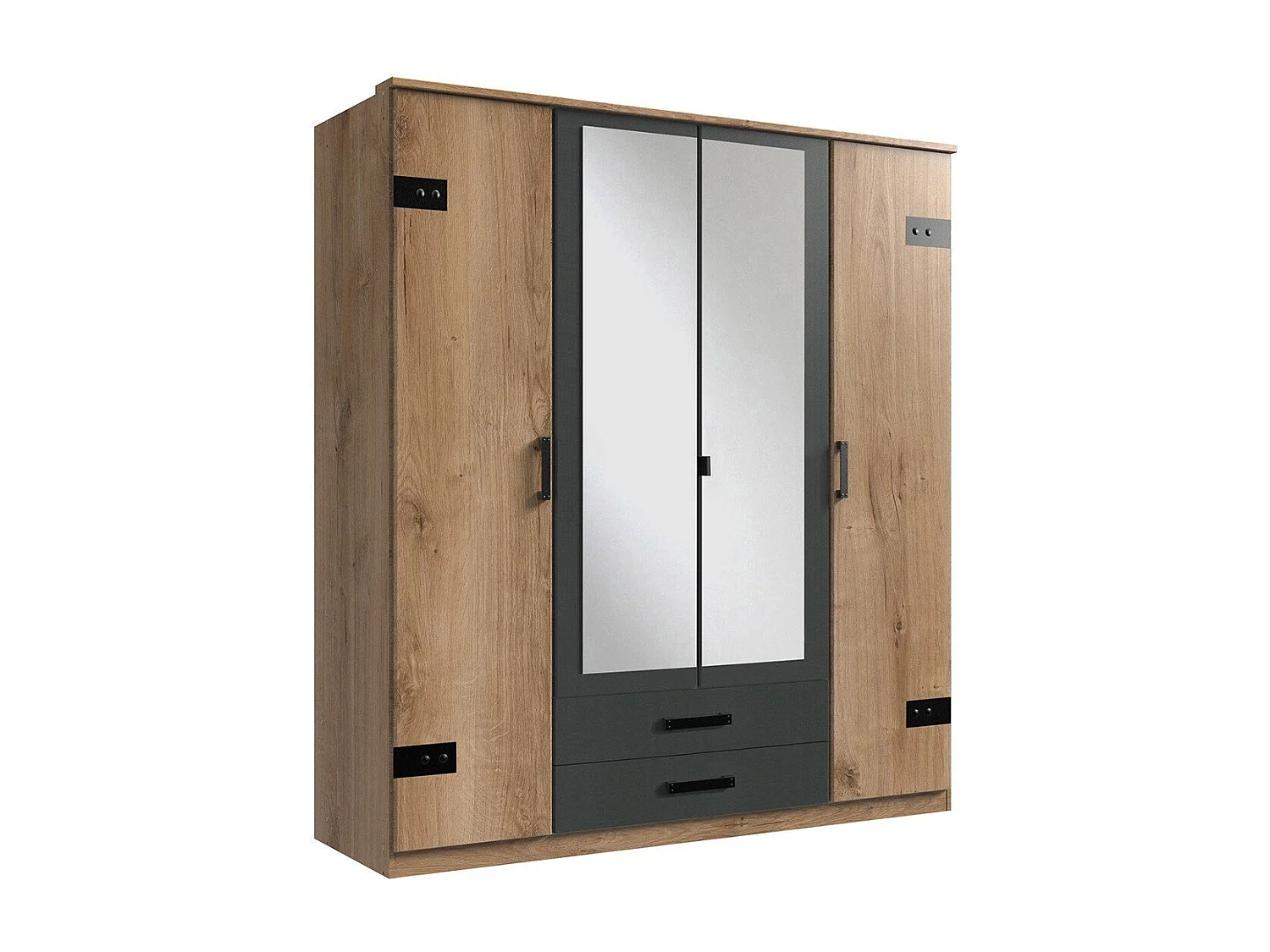 Armoire 4 portes dont 2 miroirs et 2 tiroirs - L180 cm