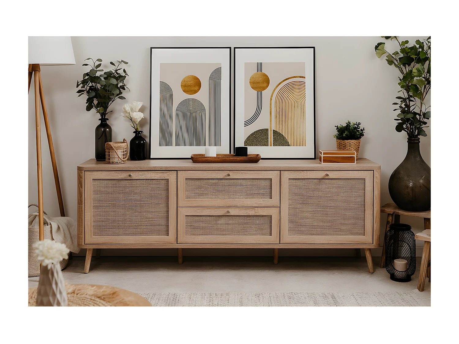 Mesa Baixa Kuta 2 Portas 2 Gavetas 175X62.9X40 Carvalho