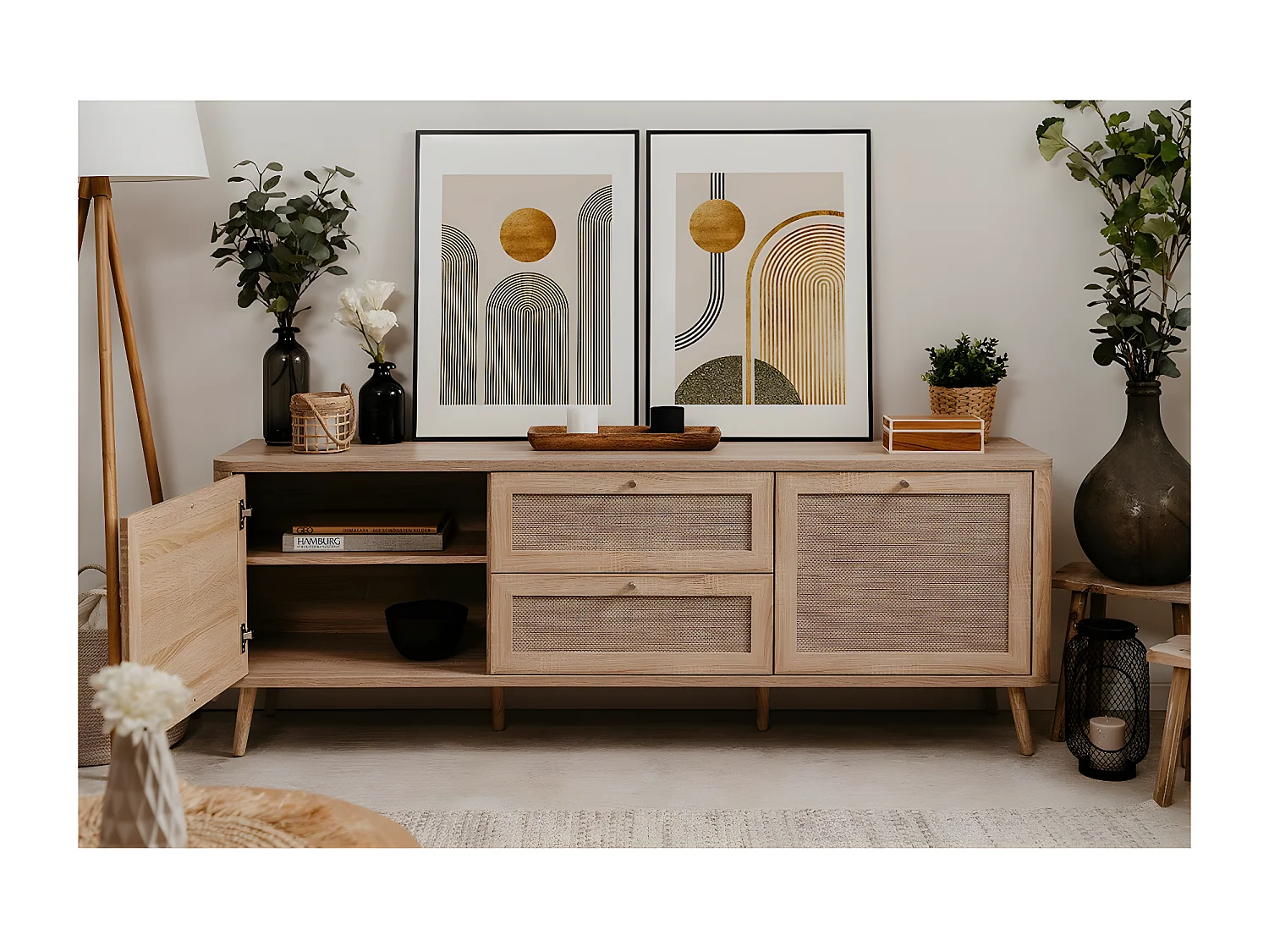 Mesa Baixa Kuta 2 Portas 2 Gavetas 175X62.9X40 Carvalho