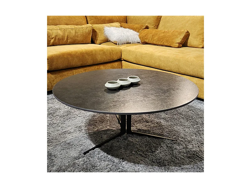 Table basse D.89 cm céramique gris anthracite et métal noir - TAMATOA