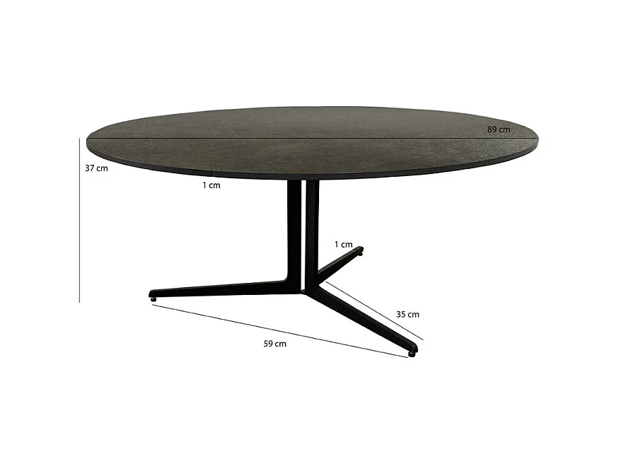 Table basse D.89 cm céramique gris anthracite et métal noir - TAMATOA