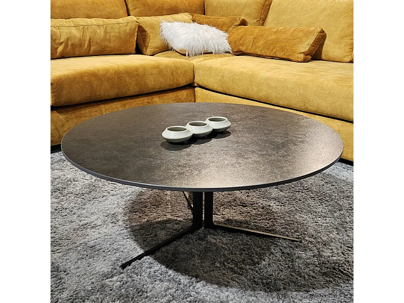 Table basse D.89 cm céramique gris anthracite et métal noir - TAMATOA