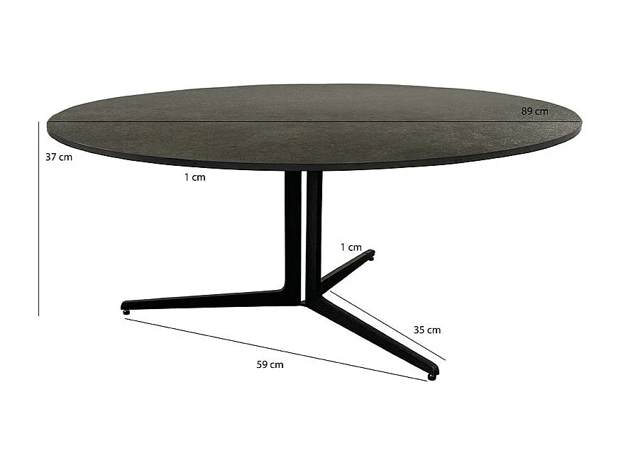 Table basse D.89 cm céramique gris anthracite et métal noir - TAMATOA