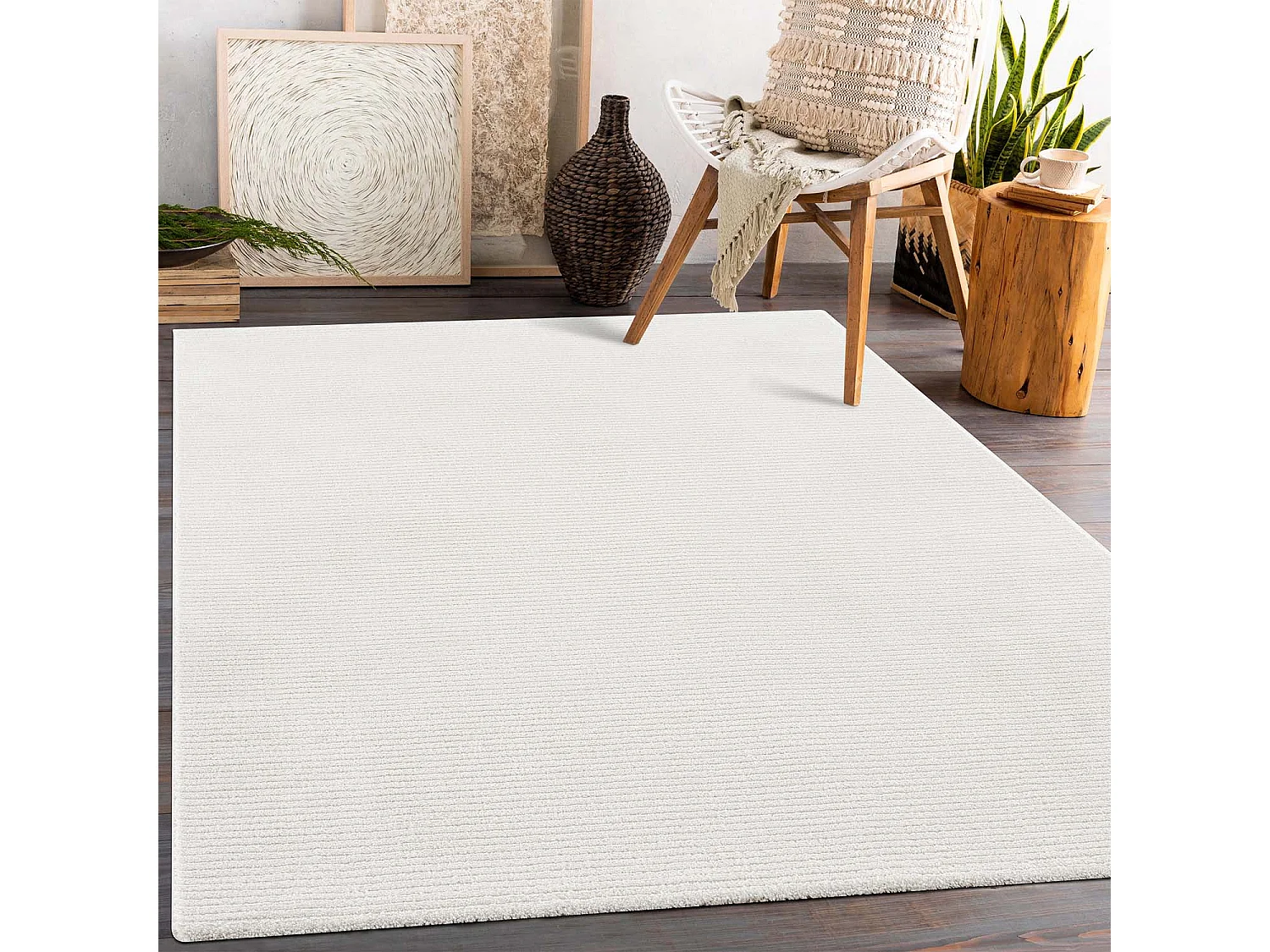 TARA - Tapis uni blanc à relief linéaire 80x300cm