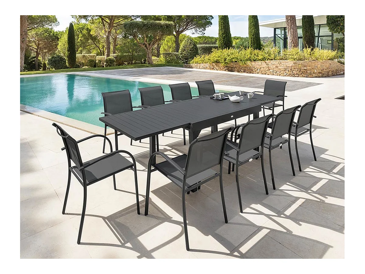 Table extensible rectangulaire alu Piazza 6/10 places Graphite - Hespéride