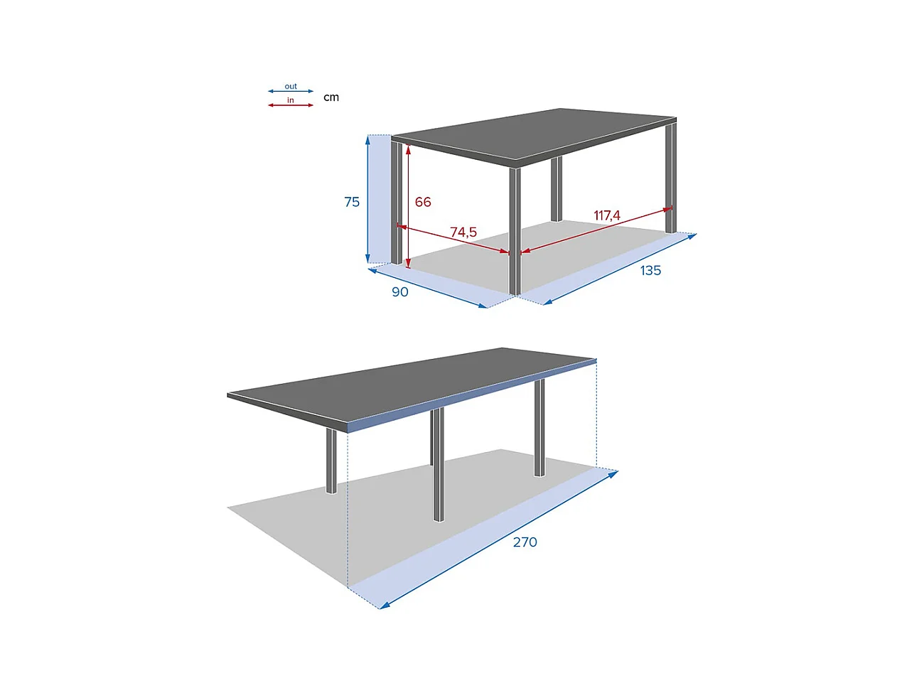 Table extensible rectangulaire alu Piazza 6/10 places Graphite - Hespéride