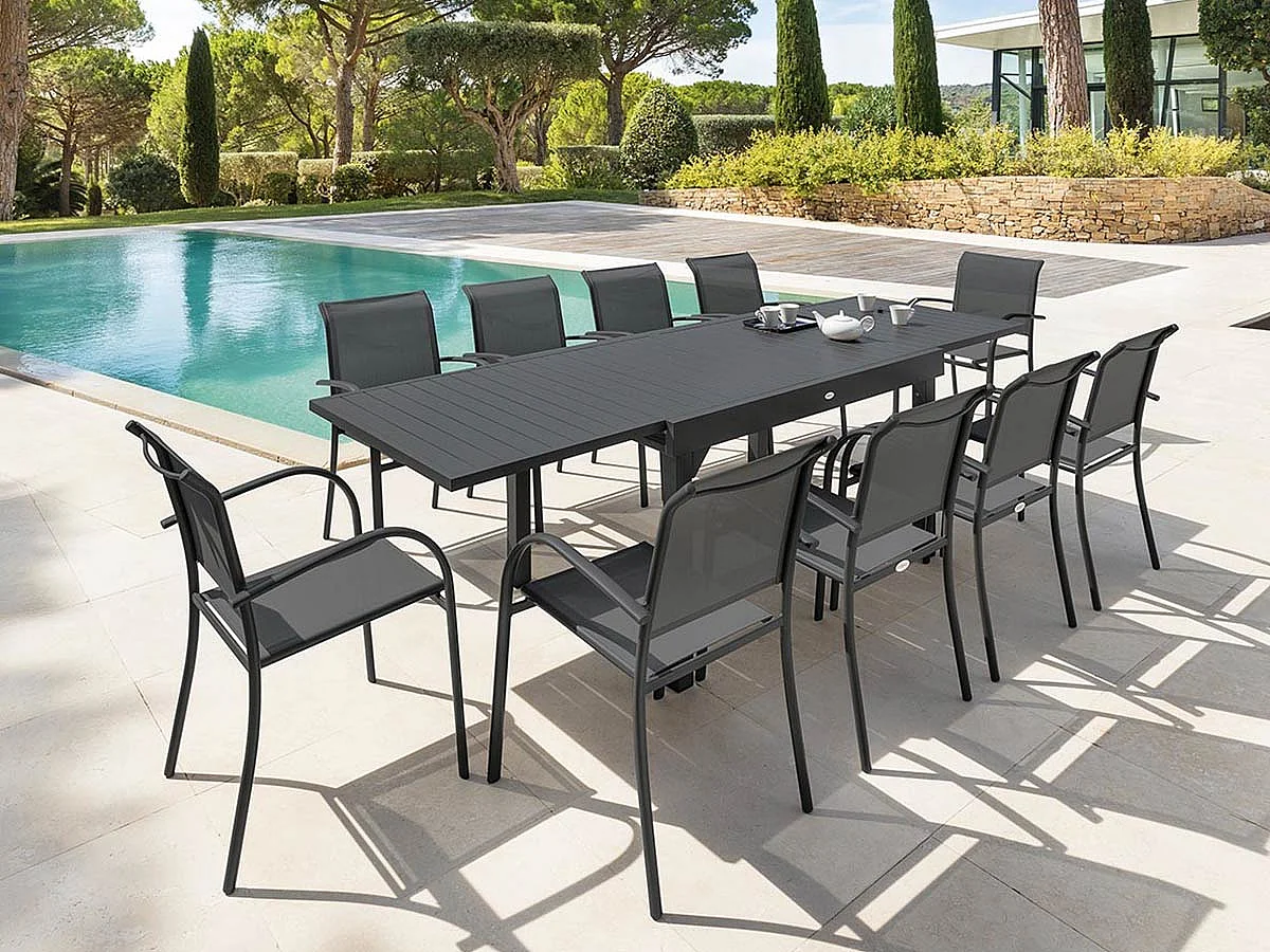 Table extensible rectangulaire alu Piazza 6/10 places Graphite - Hespéride