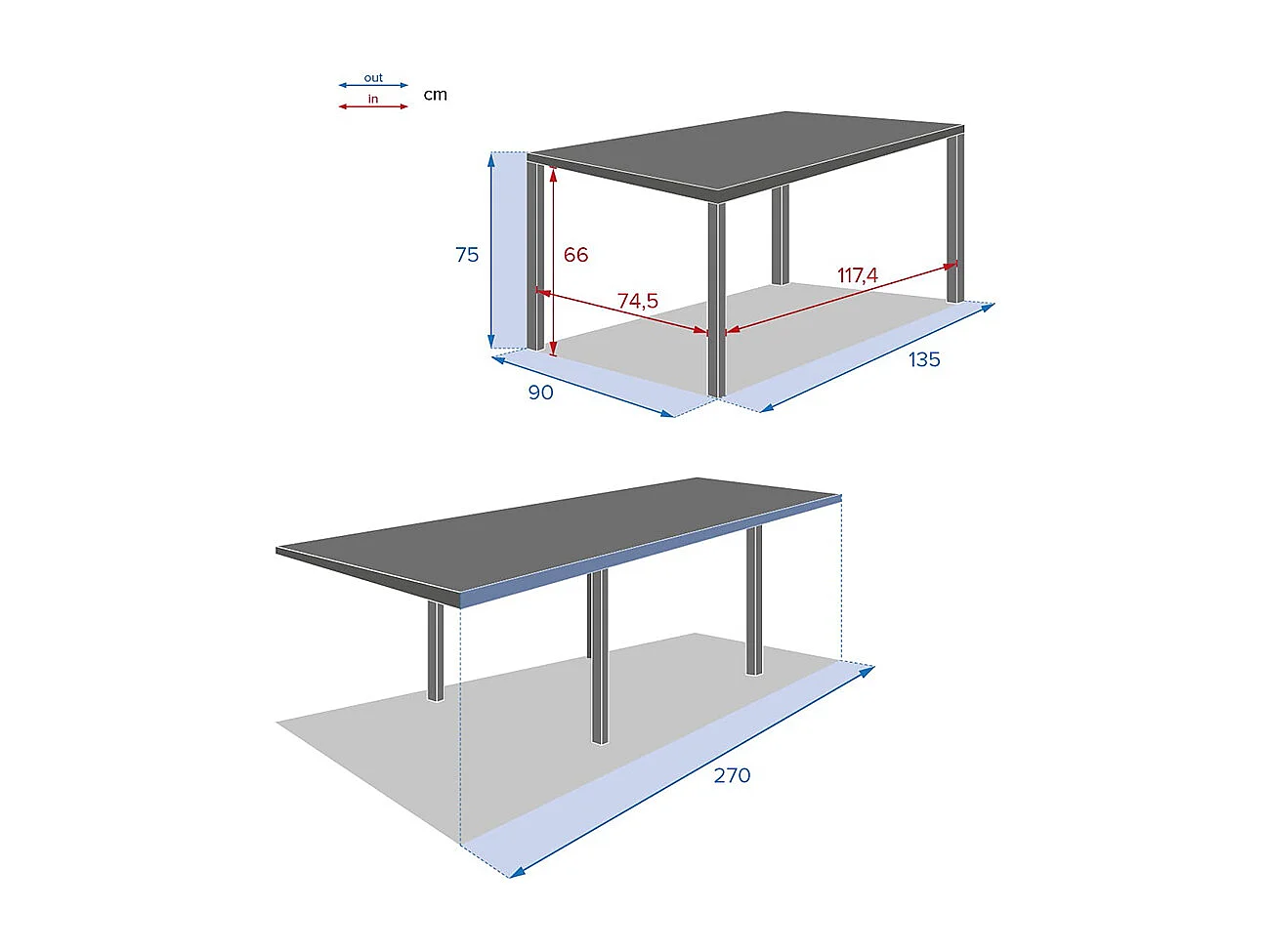 Table extensible rectangulaire alu Piazza 6/10 places Graphite - Hespéride