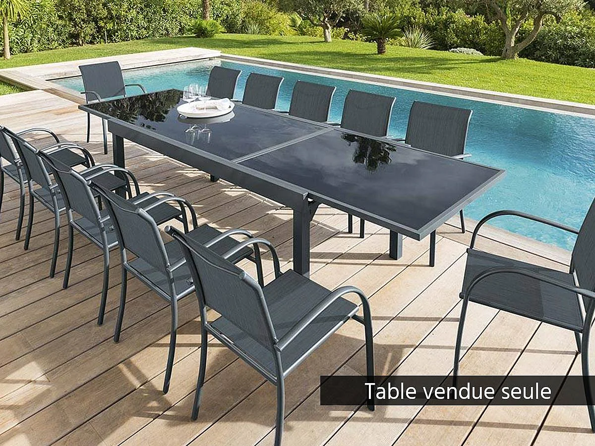 Table extensible rectangulaire en verre Piazza 8/12 places Gris anthracite - Hespéride
