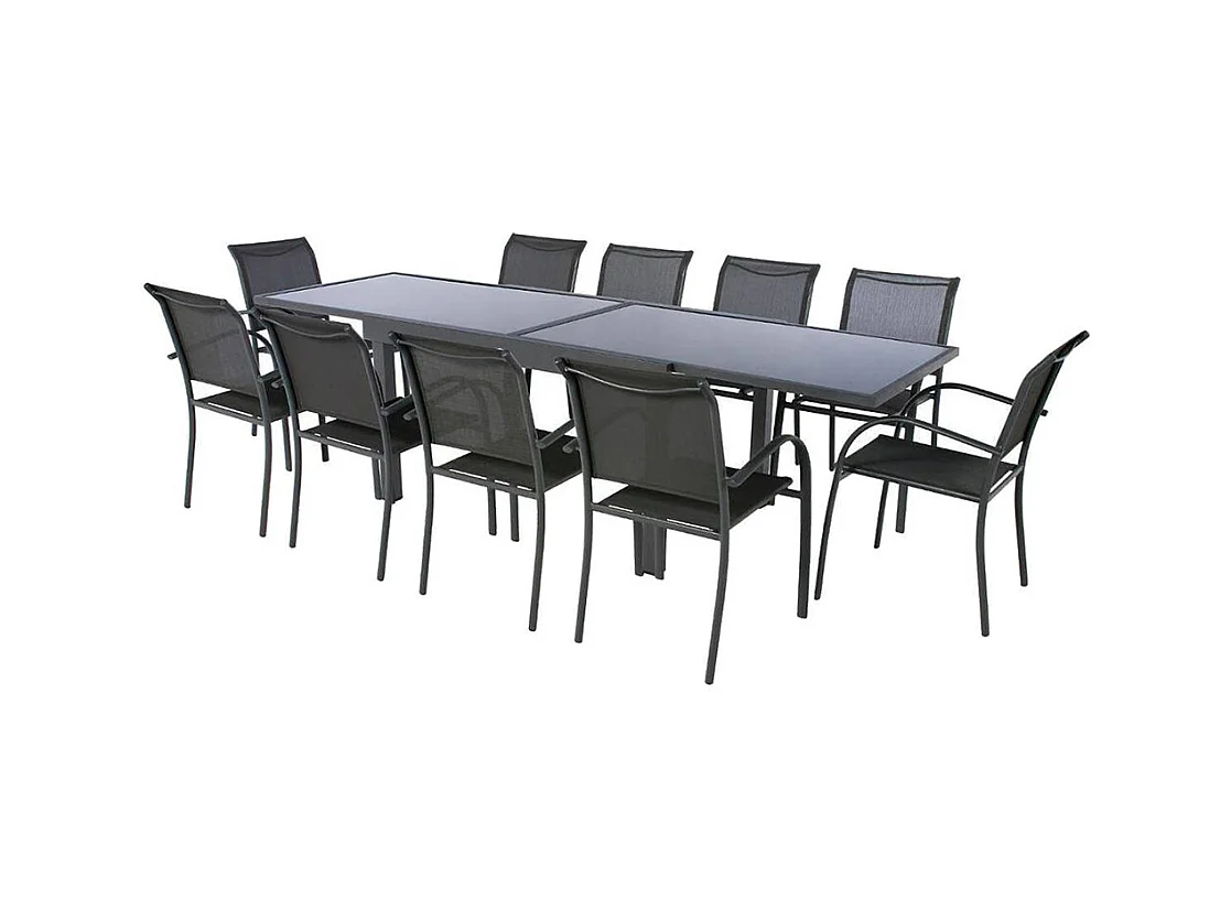 Table extensible rectangulaire en verre Piazza 6/10 places Gris anthracite - Hespéride