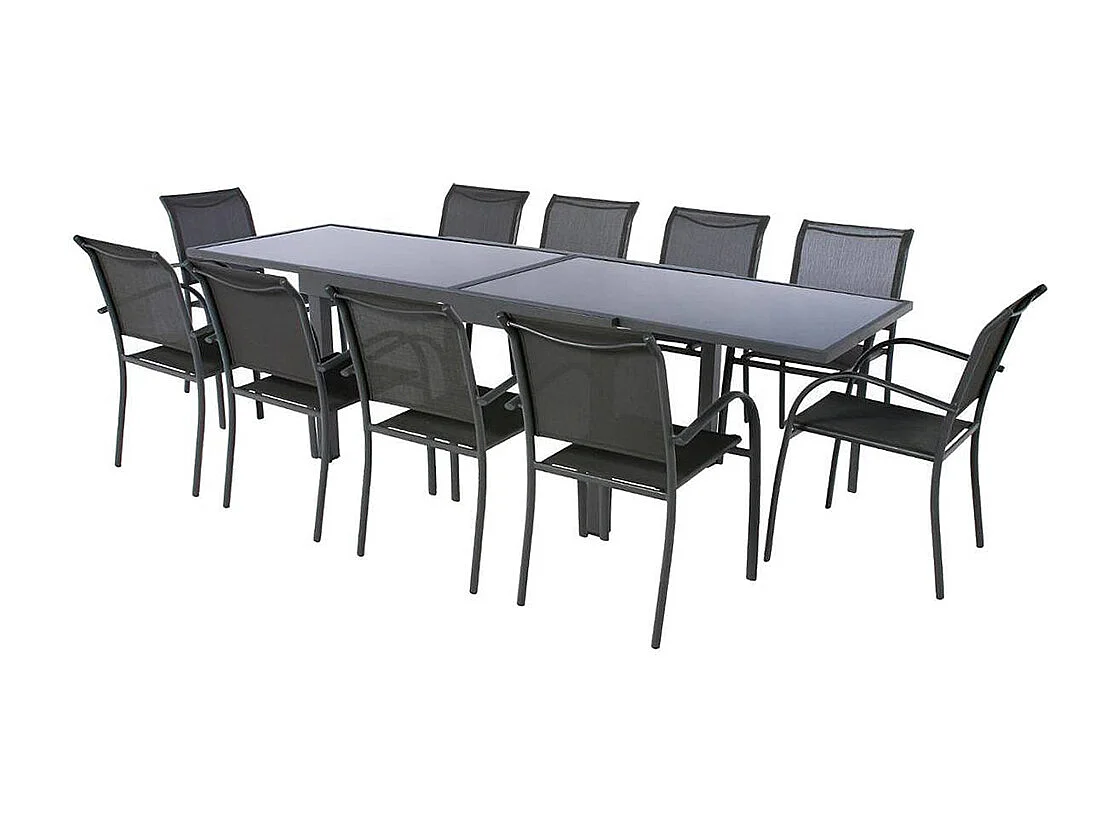Table extensible rectangulaire en verre Piazza 6/10 places Gris anthracite - Hespéride