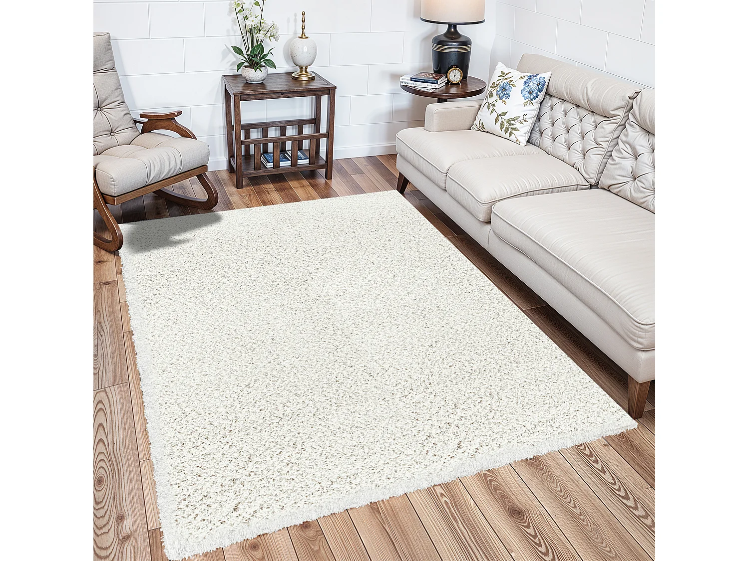 Tapis Shaggy Uni - Blanc - 120x170cm - LILLY