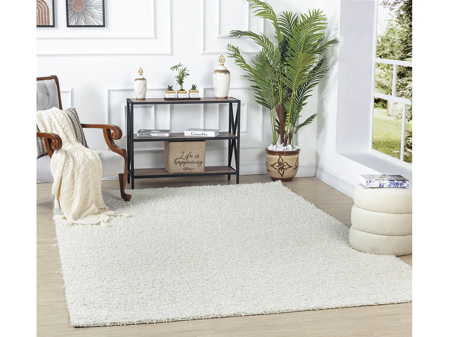 Tapis Shaggy Uni - Blanc - 120x170cm - LILLY