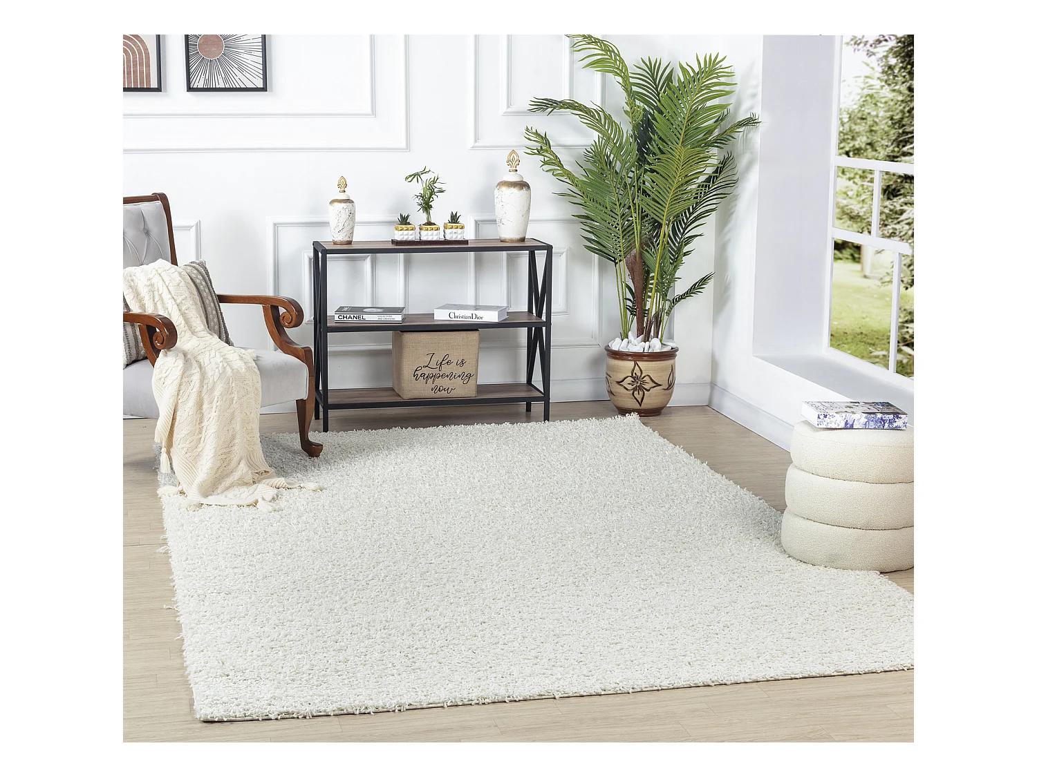 Zacht Hoogpolig Shaggy Tapijt - Wit - 120x170cm - LILLY