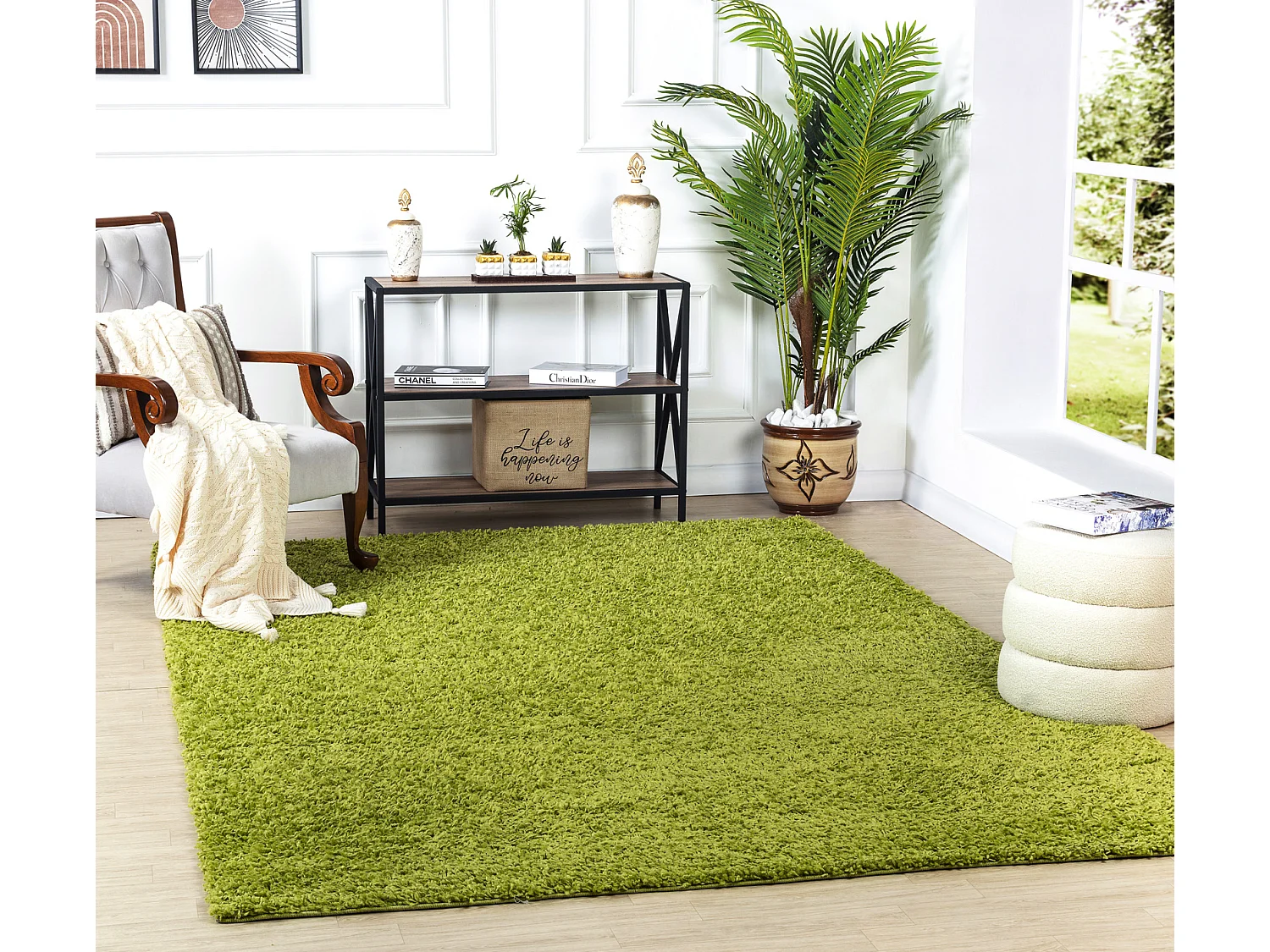 Tapis Shaggy Uni - Vert - 160x220cm - LILLY