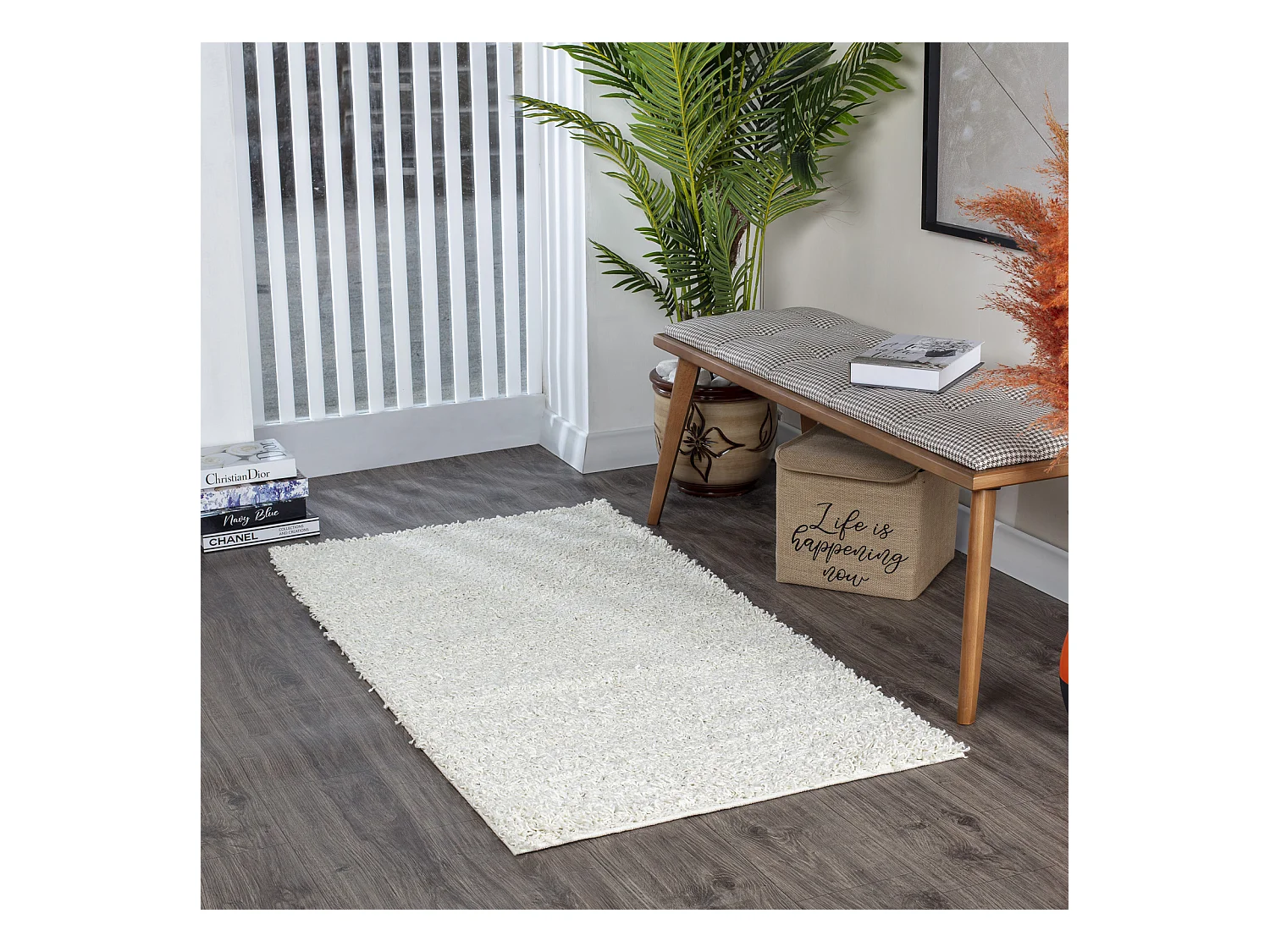 Tapis Shaggy Uni - Blanc - 80x150cm - LILLY